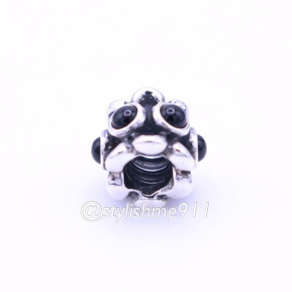 Authentic PANDORA Sterling Silver Forget Me Not Onyx Charm - 790470O - Picture 7 of 10